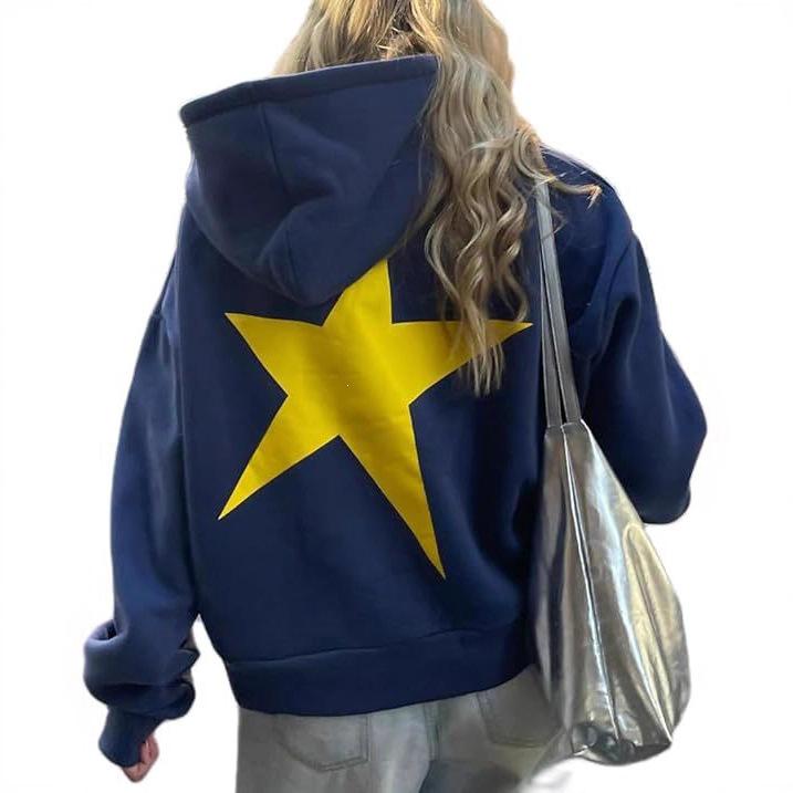 HeyHeyShine Star & Leopard Print Y2K Pullover Hoodie