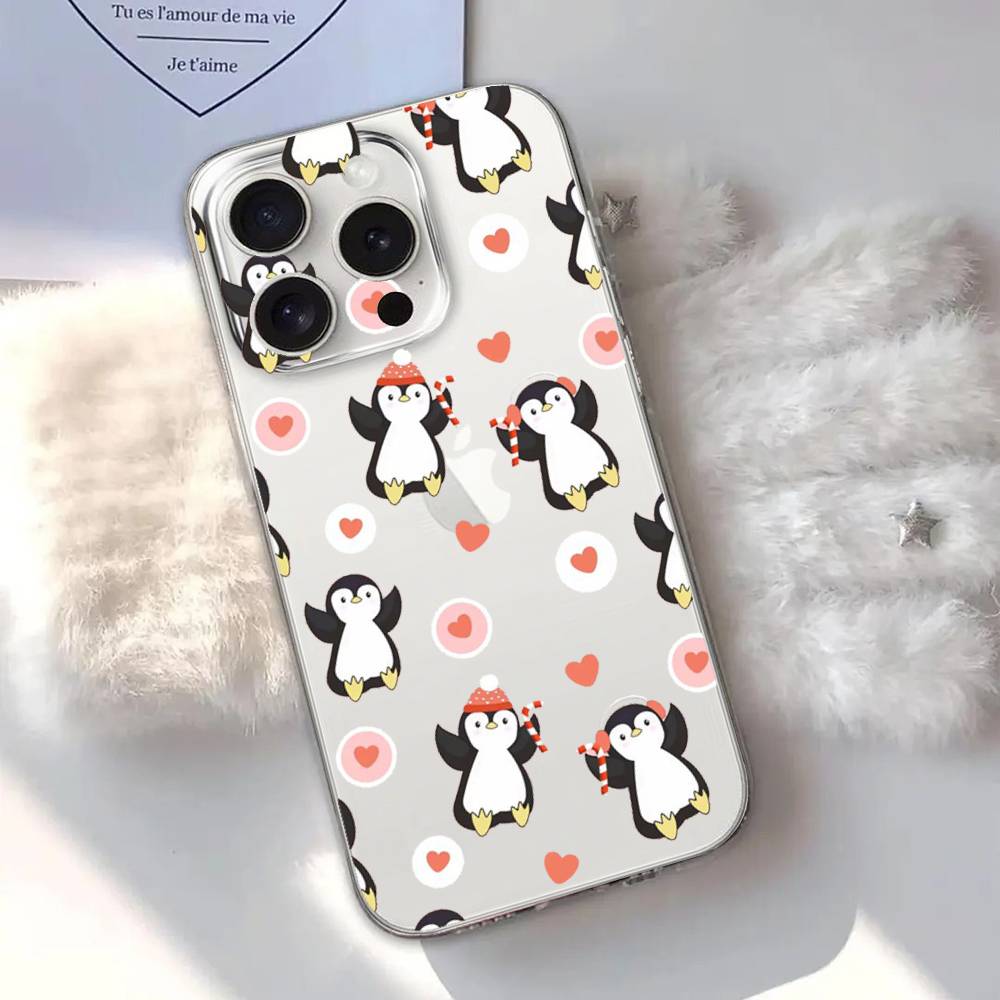 Cute Cartoon Penguin Phone Case For Transparent IPhone 17 Air 11 12 13 14 15 16 17 Pro Max Plus Shockproof Soft Cover