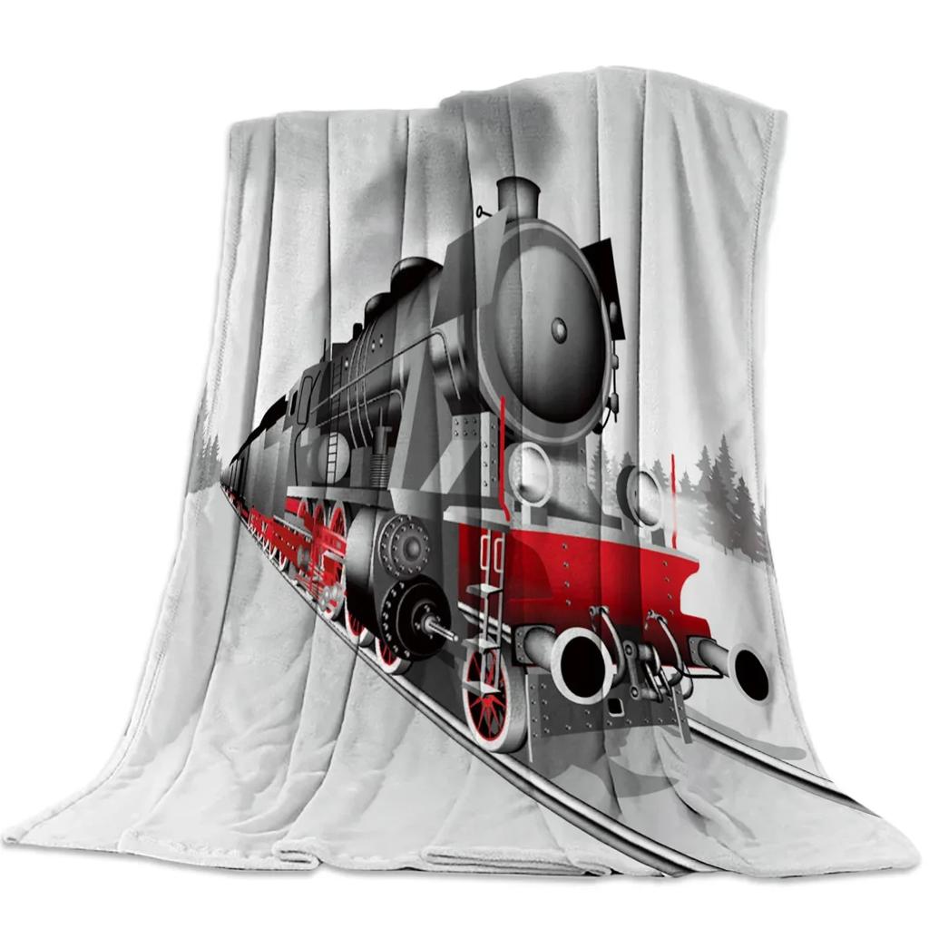 Flannel Blankets The Steam Age Of Old Trains Blanket Cushion Warm Throws on Sofa Bed Home Bedspread Travel Fleece Blanket Queen