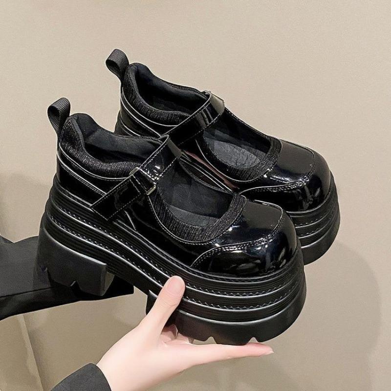 

College style platform muffin Mary Jane shoes summer new thick heel fashion fashion single shoes with skirt small leather shoes 35 чёрный