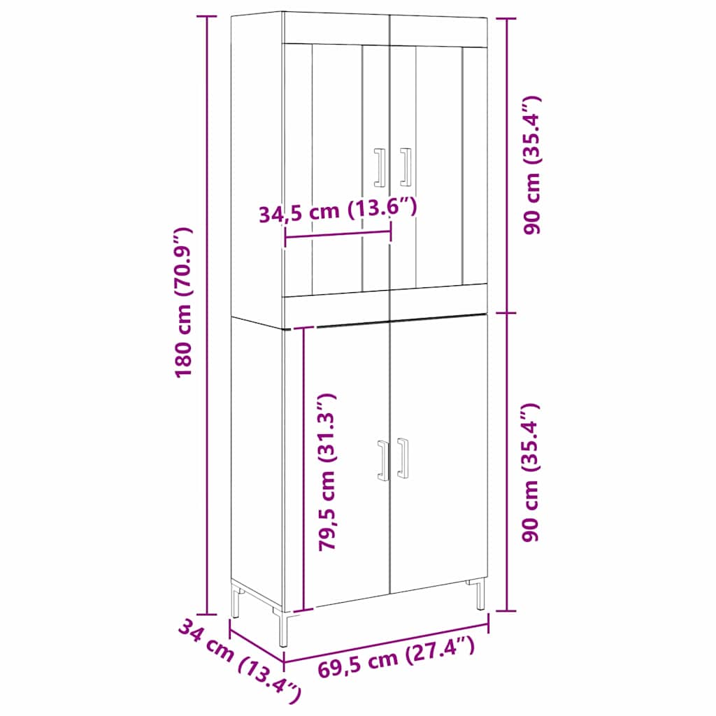 Highboard 2 stuks Gerecycled Hout 69,5 x 34 x 180 cm Spaanplaat