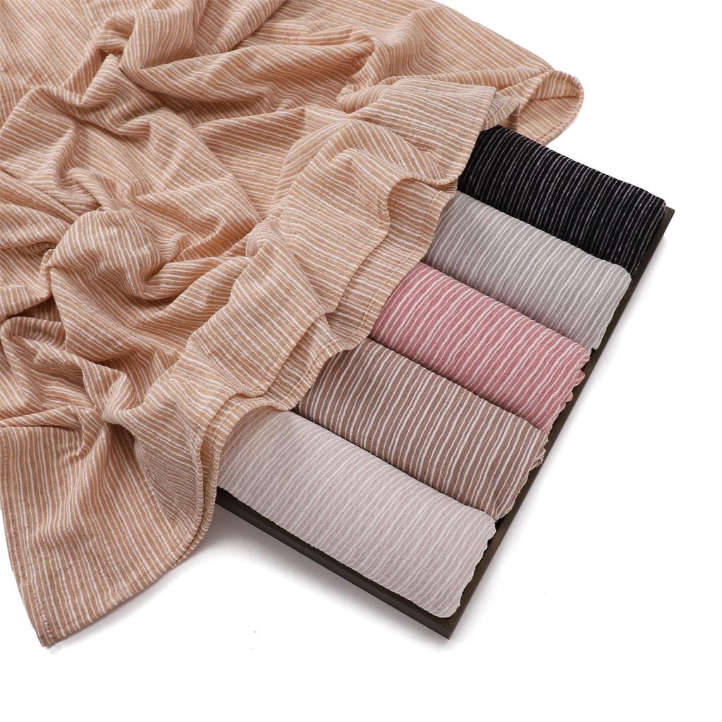 New Stripe Cotton Jersey Hijab Scarf For Women Muslim Long Shawls Headscarf Wraps Foulard Islamic Headband Turban Ramadan Hijabs