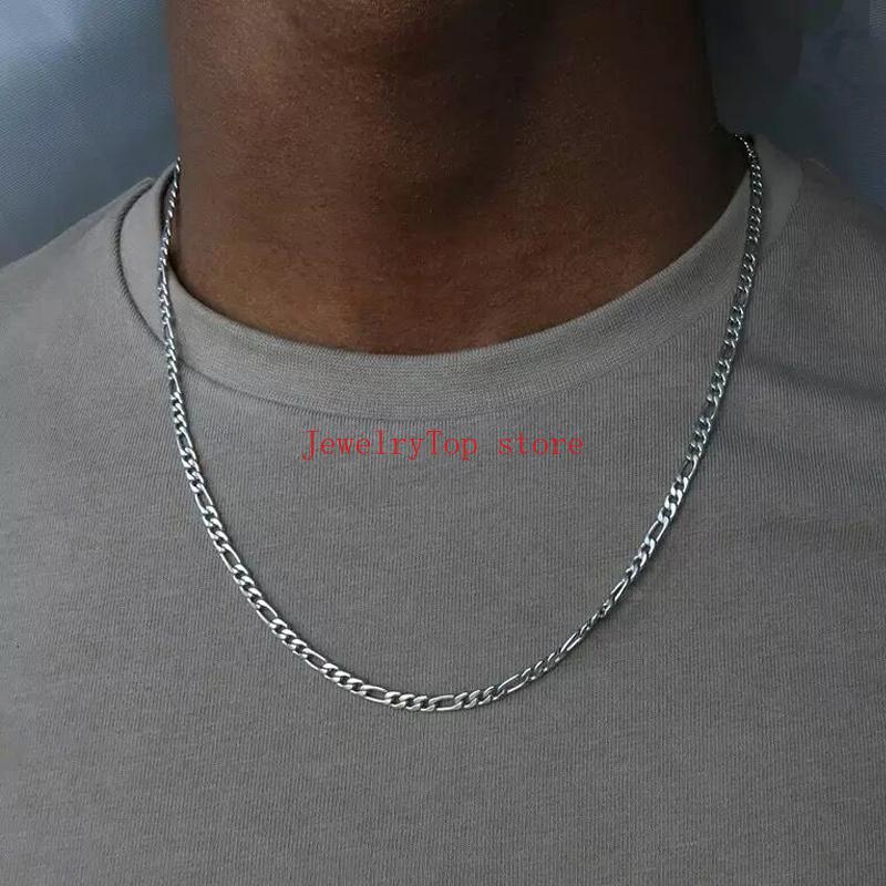 

JewelryTop store 40-75cm Copper 4mm Figaro Chain Necklace for Women Men Long Wedding Hip Hop Jewelry Gift Y22667YY-