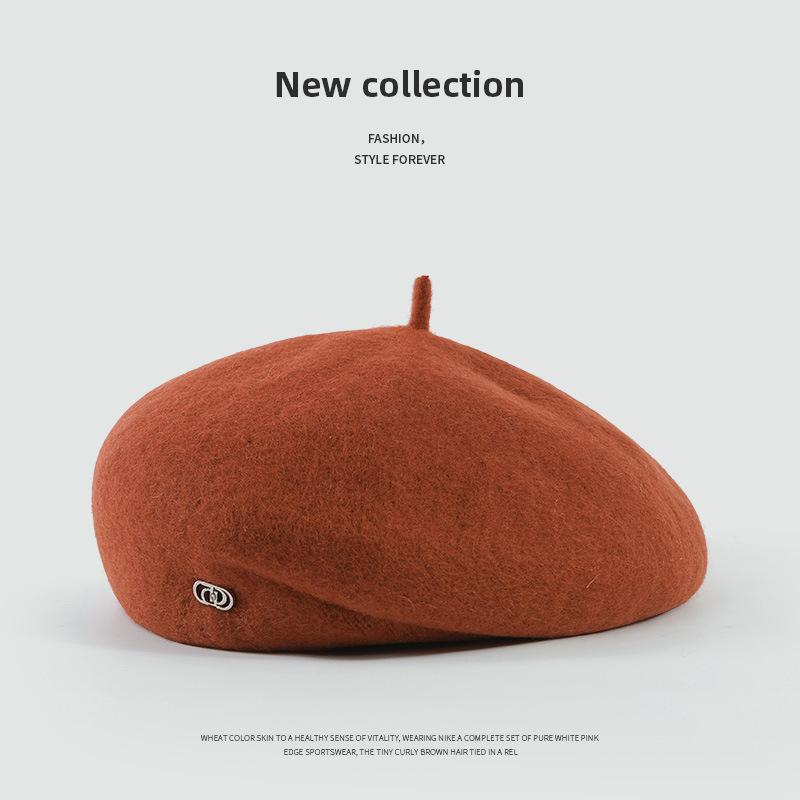 Australian Wool Beret British Retro Female Autumn and Winter Painter Hat Showing Face Small and Warm Fashion Hat