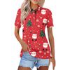 Dámská móda Ležérní klopa Krátký rukáv Vánoční potisk Košile Dámské knoflíkové topy