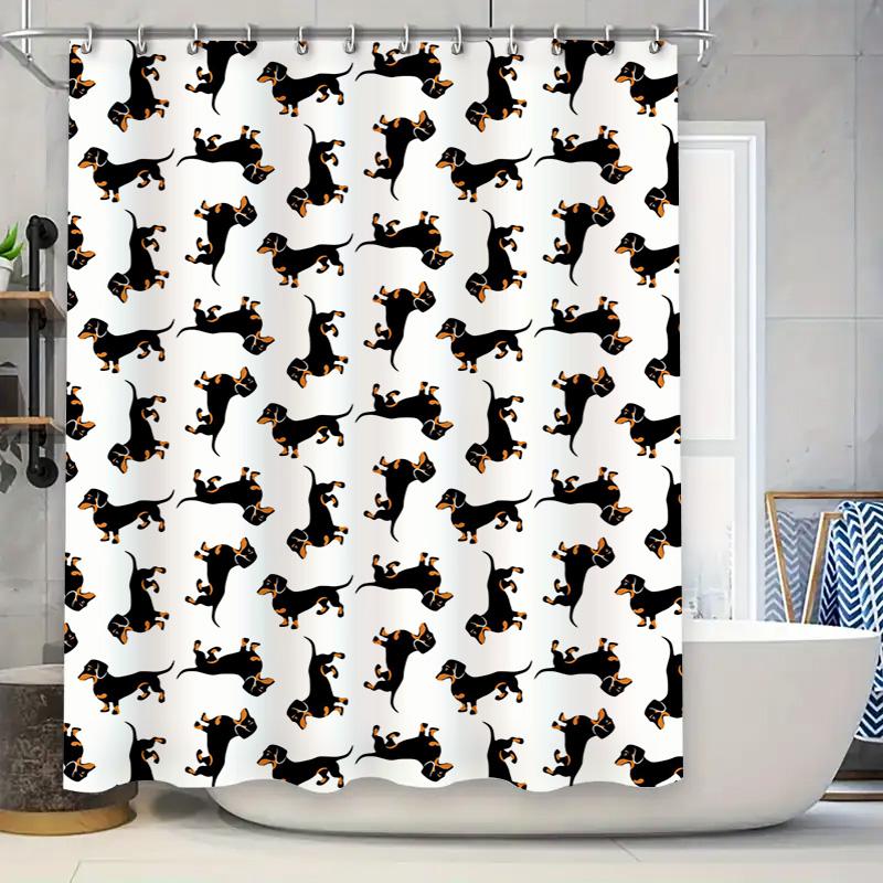 Vibrant Black White Dachshund Pattern Shower Curtain for Bathroom Decor Modern Home Accessory with Hook Rings Set Size: 72x72''