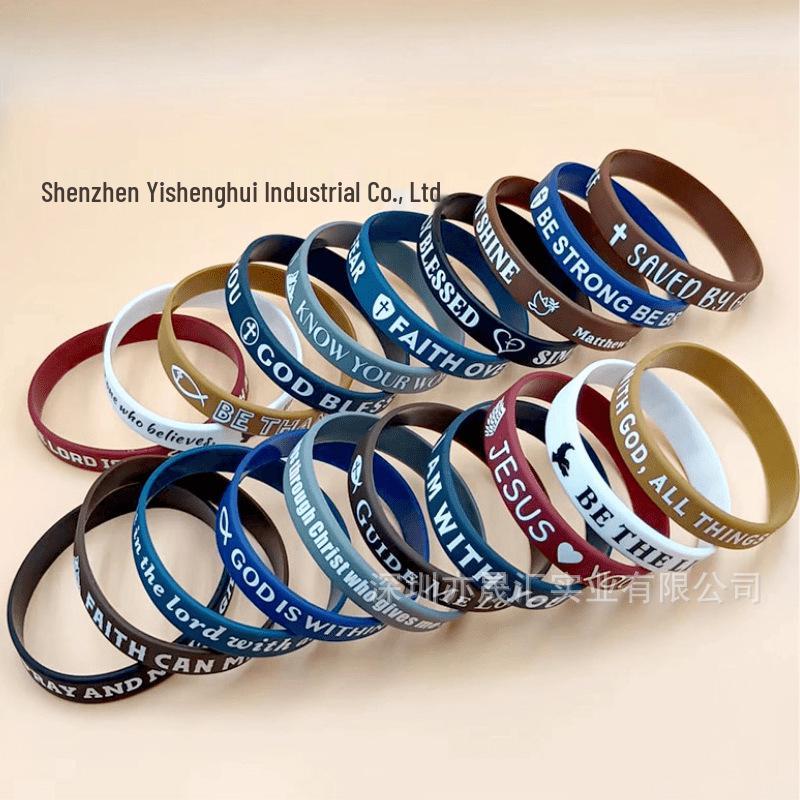 In-Stock Religious Faith Bible Silicone Bracelet with Heart and Letters - Colorful Believer Wristband