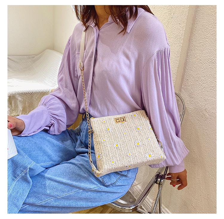 SCIONE Letní slaměná tkaná taška 2020 Nová dámská crossbody taška Western Styl All-match Chain Woven Crossbody taška na jedno rameno