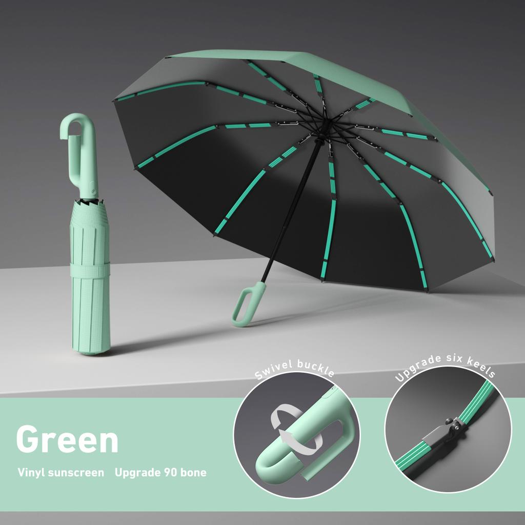 1 Handle Fully Automatic Folding Umbrella with Buckle, Easy to Carry Larger, Thicker and Sturdy. Suitable for Men and Women, Portable and Windproof
