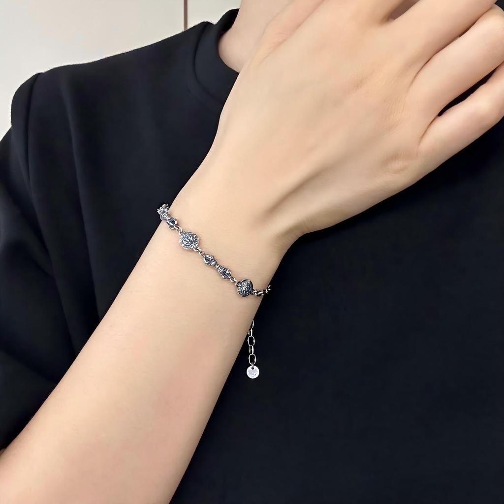 Náramek s Buddhovou sochou boha bohatství a Vadžrou ze sterlingového stříbra S925 pro ženy - Originální niche design