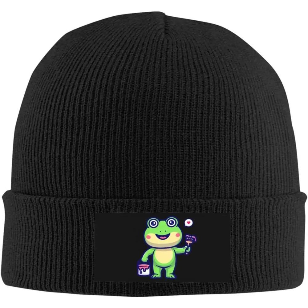 Cute Cartoon Frog Funny Knit Hats for Unisex and Women Plain Knit Hat Winter Soft Warm Stretch Thick Trendy Beanies Hats Cap