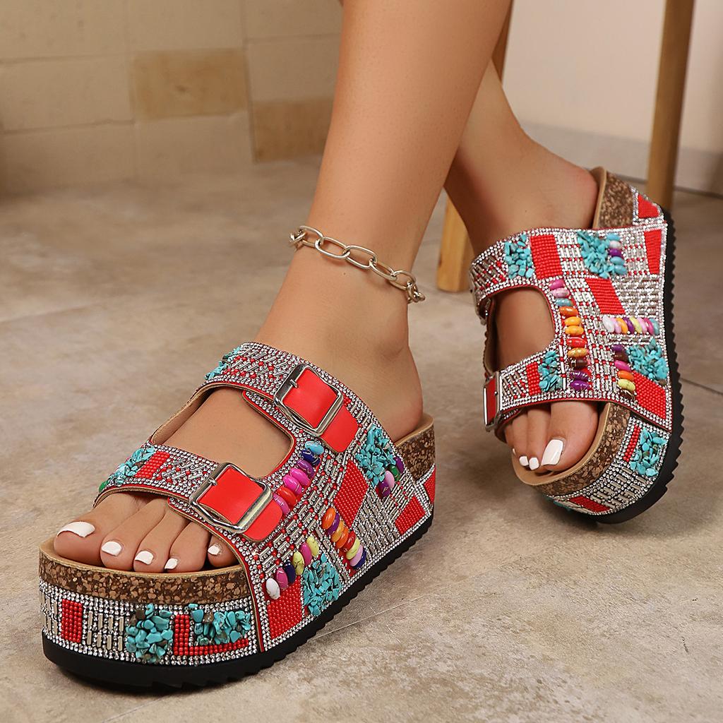 Cork Sandals Summer Women's Large Size Outer Wear Thick-soled Slippers