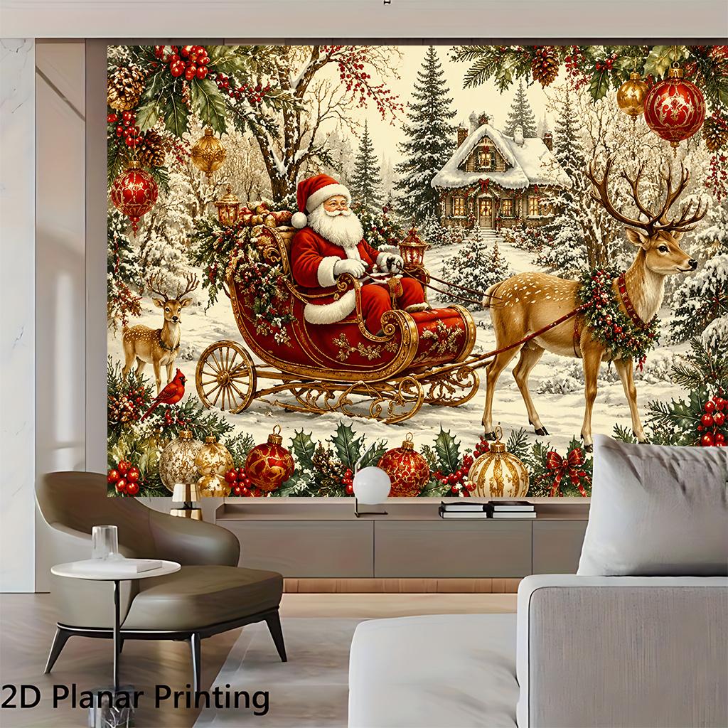 1Pcs Santa Sleigh Reindeer Cottage Decoration Background Christmas Backdrop Decorations For Photo Studio Photo Booth Party