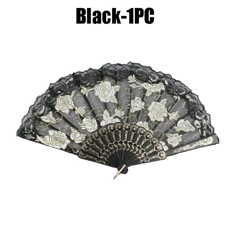 Retro Lolita Folding Lace Fan Portable Sweet Fairy Girl Dark Gothic Court Dance Hand Fan Art Craft Gift Wedding Party Decoration
