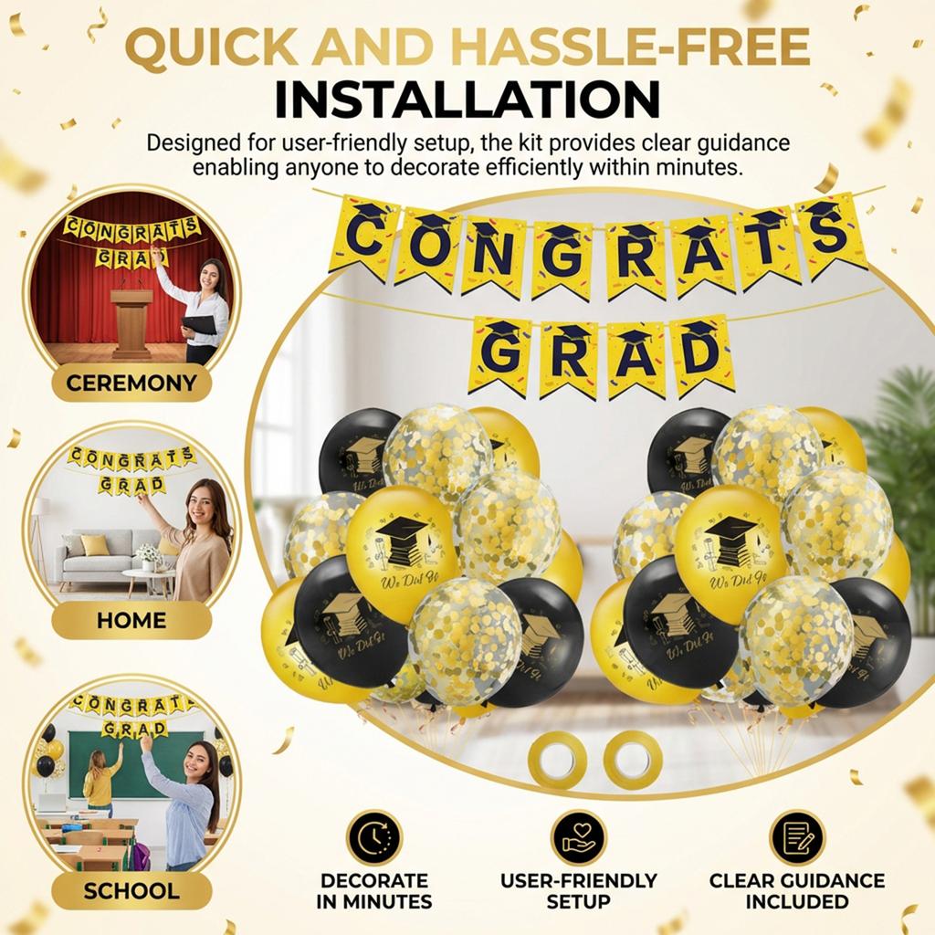 Graduation Party Decorations Kit with Balloons Bunting for Ceremony Home School Decoration