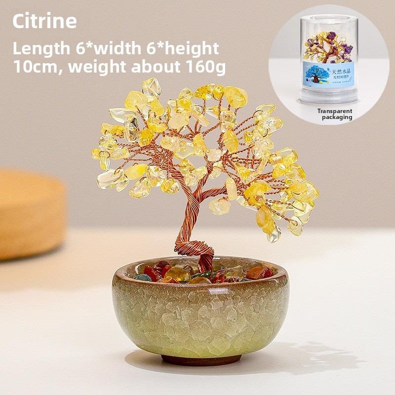 Yellow Crystal Lucky Tree Home Desk Decoration, Attracting Wealth Tree, Good Luck Purple Crystal, Pink Crystal Money Tree Yellow Crystal Style