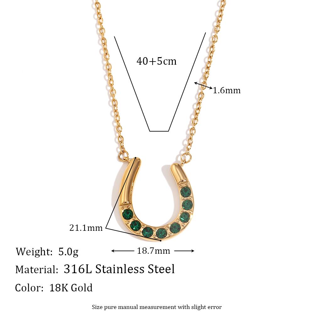 

MamacitaSlay 18K Gold Plated Sparkling Horseshoe U-shaped Pendant O-chain Women s Stainless Steel Necklace Jewelry On The Neck 40cm зелёный