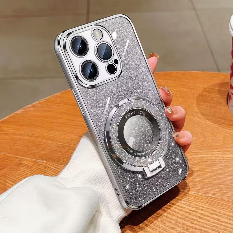 Applicable To IPhone16proMax Flash Powder Mobile Phone Case Magnetic Suction Bracket Apple 15 Gradient Color 14 Anti-fall Protection Case