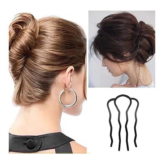 4pcs Inner Hair Accessories for Buns, Easy Updos, French Twists, Side Twists - E-Stick Plus Short Black, 7-Tooth Comb Plug-in, Alloy Material,