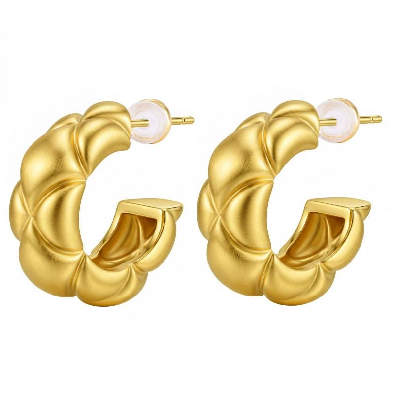 Matte Gold Geometric Rhombus C-Shape Earrings With Sterling Post Matte Gold