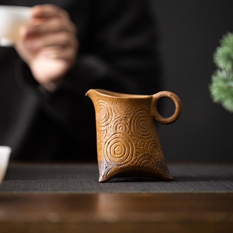 Chinese Coarse Pottery Tea Pitcher Handmade Sauce Glazed Cha Hai Household Justice Cup Dahongpao Chinese Tea Set Equipment