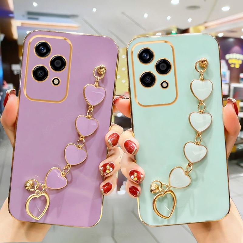 Honor200 Lite Luxury Plating Love Heart Bracelet Chain Case For Huawei Honor 200 Lite 100 Pro Soft Back Cover On 200Lite 90Lite