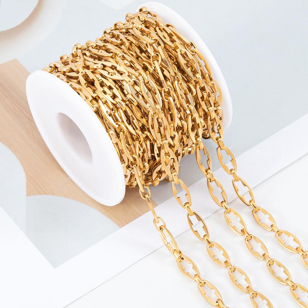 No Fade 1Meter Stainless Steel Gold & Silver Color Twist Stick Link Chain Bulk Chains for DIY Necklace Bracelet Jewelry Making