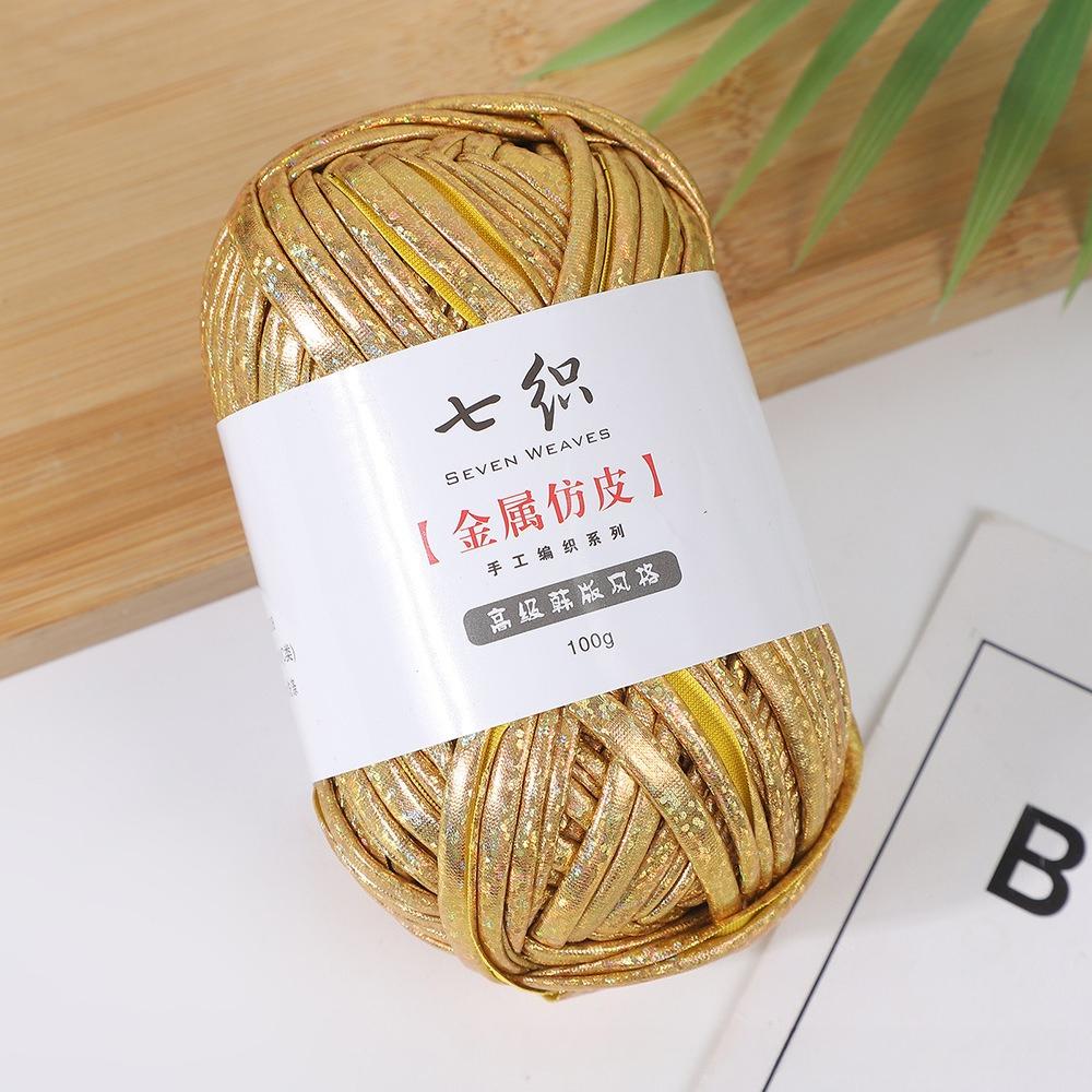 100g Gerissener Kunstleder-Stoffstreifen Häkelgarn Glänzender Nähgarnknäuel Magische Farbe DIY Handgemacht Gestricktes T-Shirt