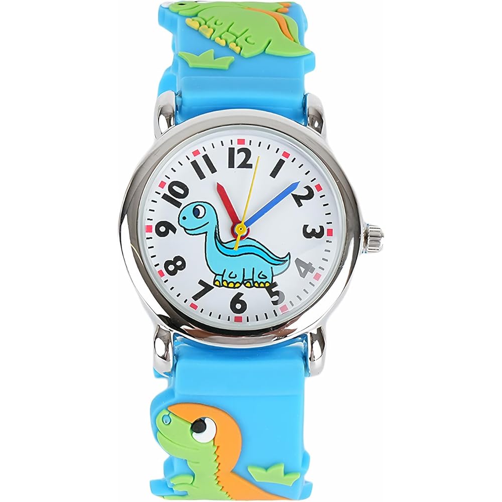 Maeau Girls Kids Wristwatch Lightweight Dinosaur Pattern Blue Sports Watch for School and Daily Use