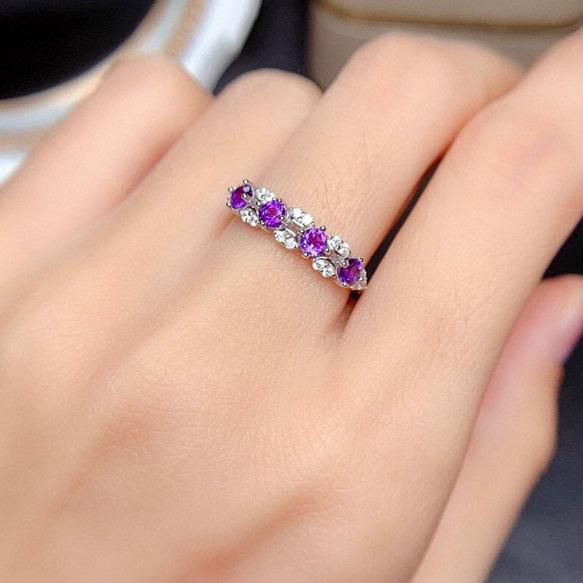 Amethyst-Colored Gemstone Open Ring - Women's Fashion Jewelry