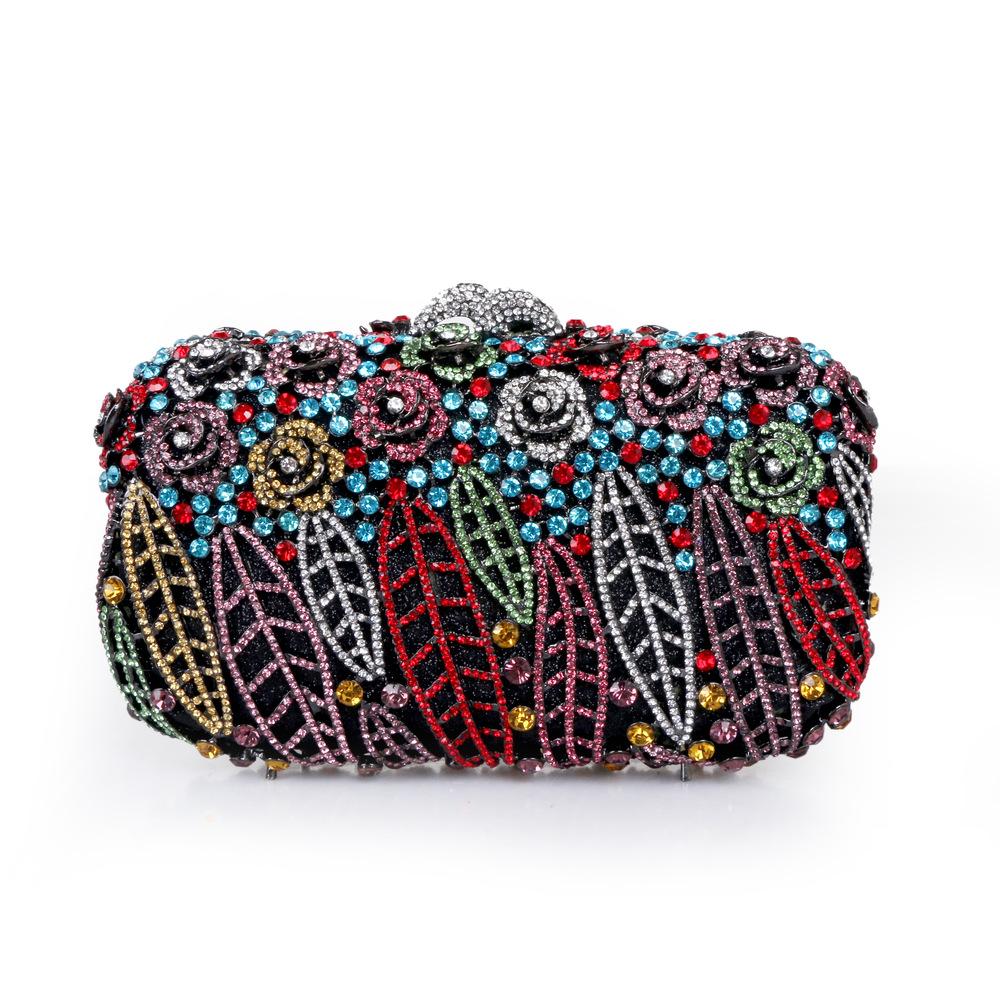 Volle Steine Blume Party Box Clutch Lila/grün Kristall Abendtasche Hochzeit Braut Minaudiere Handtaschen Kette Damen Tasche