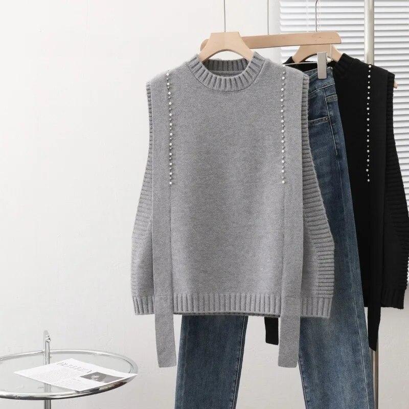 Vest Female O Neck Design Sense Knitted Tank Top for Women Korean Edition Foreign Loose and Versatile Sweater Vest Female