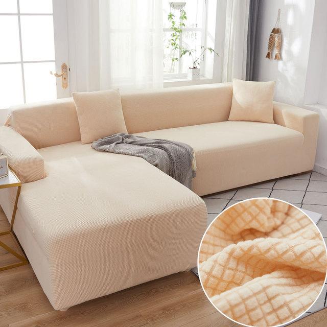 Stoff mit Plüsch-Touch Elastische Sofabezüge Feste L-Form Sofa Benötigt 2 Stück Bezüge Für Wohnzimmer Dehnbarer Überwurf Couch 1-seater 90-140cm