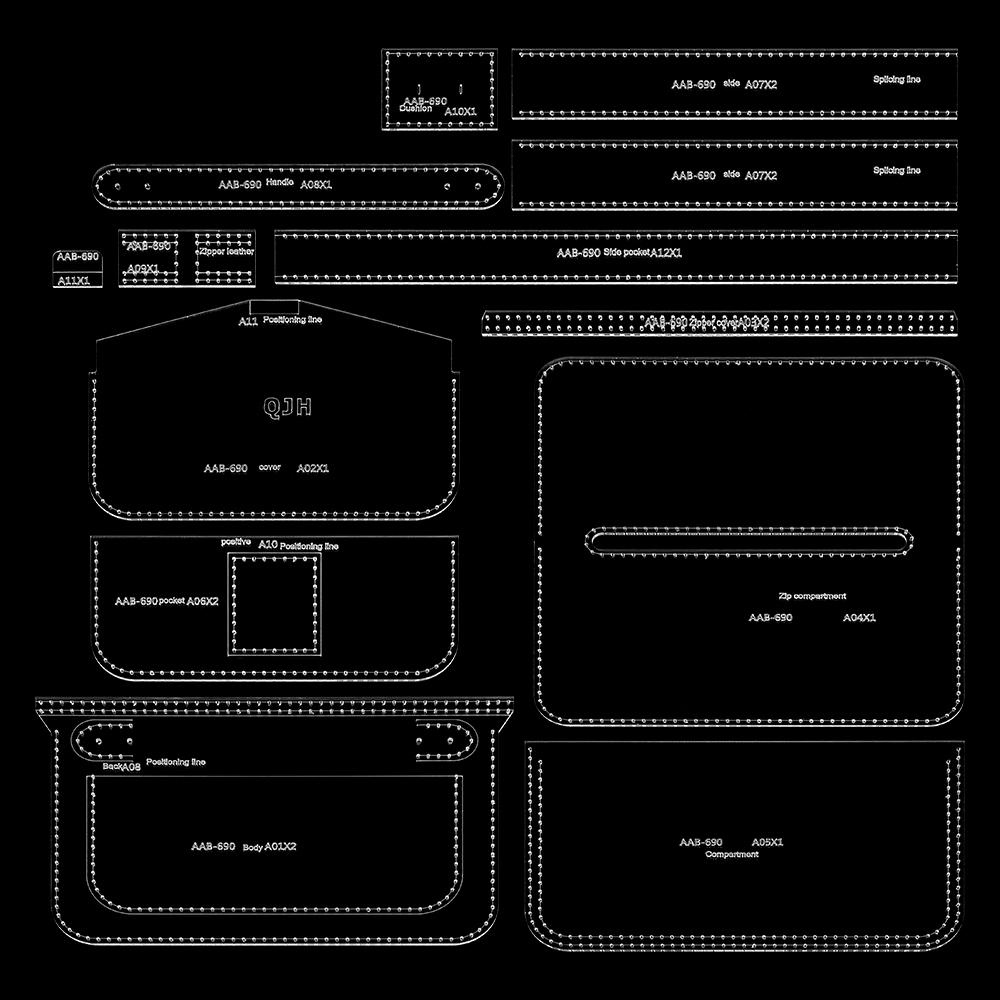 

1 набор Шаблон для изготовления мужской ручной деловой сумки, Акриловый перфорированный шаблон для рисования, Форма-трафарет для шитья кожи своими руками
