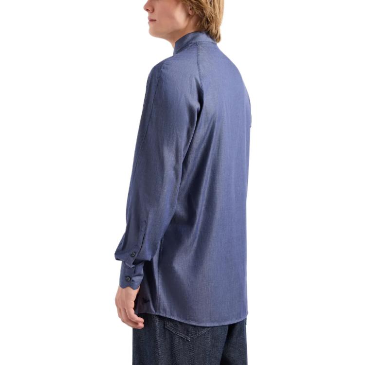 Emporio Armani Solid Color Chest Pocket Single-Breasted Long Sleeve Shirt Men Shirts Blue 3D1CP1-1DAAZ-10941