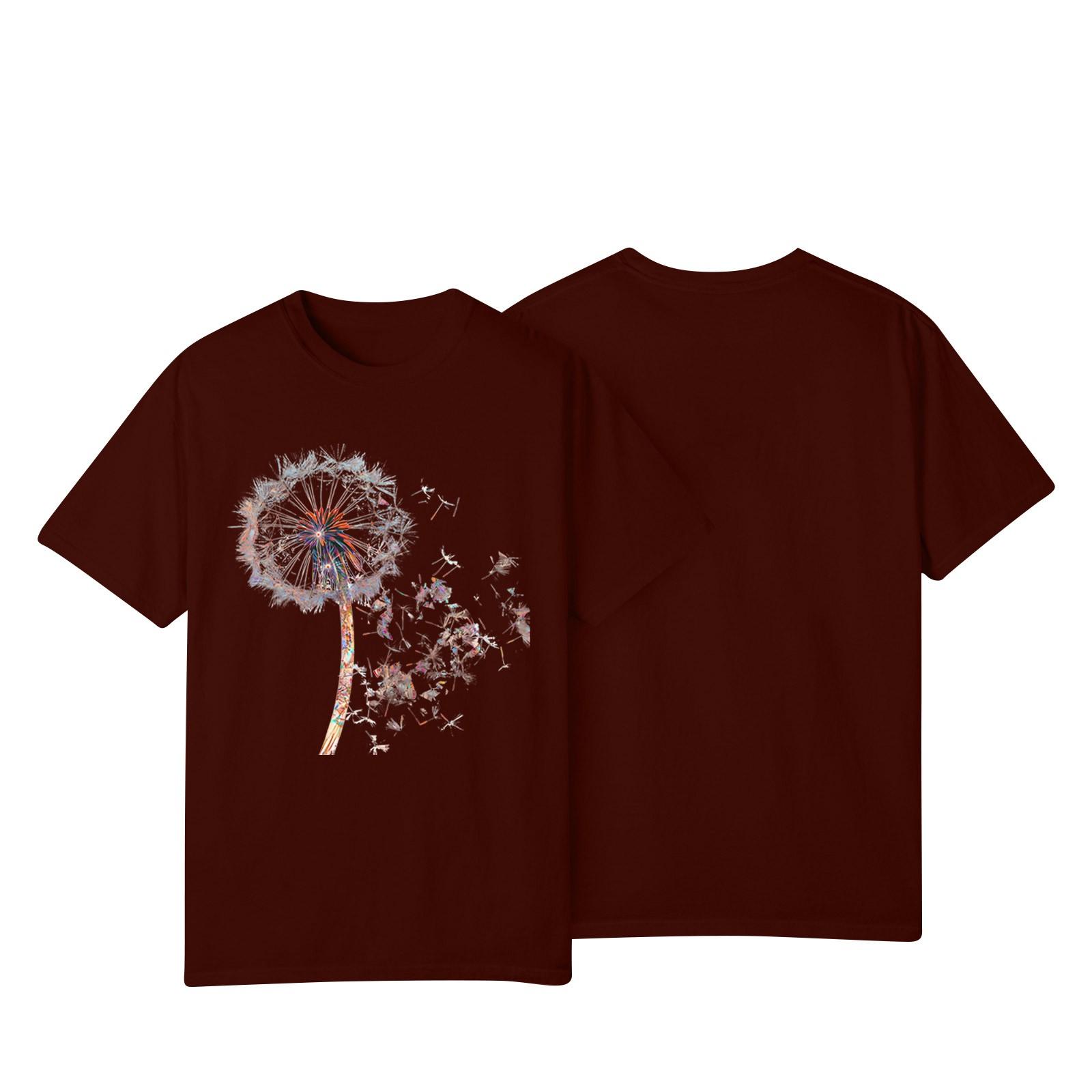 

Women s Casual Sunflower Print Street Slim Fit Short Sleeve T-Shirt Top S винний