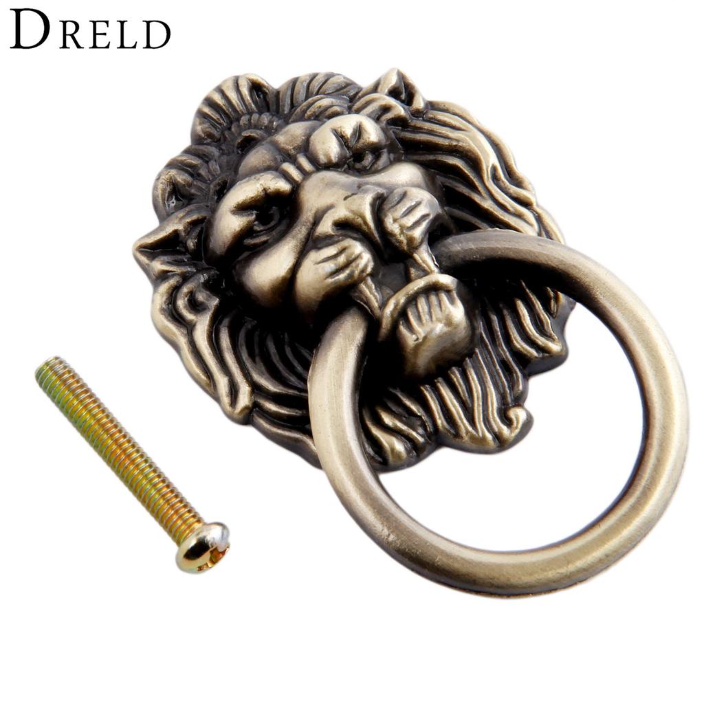DRELD Antique Furniture Handles Vintage Lion Head Cabinet Knobs and Handles Furniture Door Cabinet Drawer Pull Handle Knob Ring