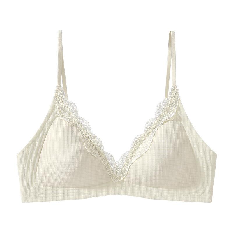 French Triangle Cup Lace Underwear Women's Small Breasts Gather Not Empty Cup Deep V Beautiful Back Comfortable Breathable Thin Bra Cover