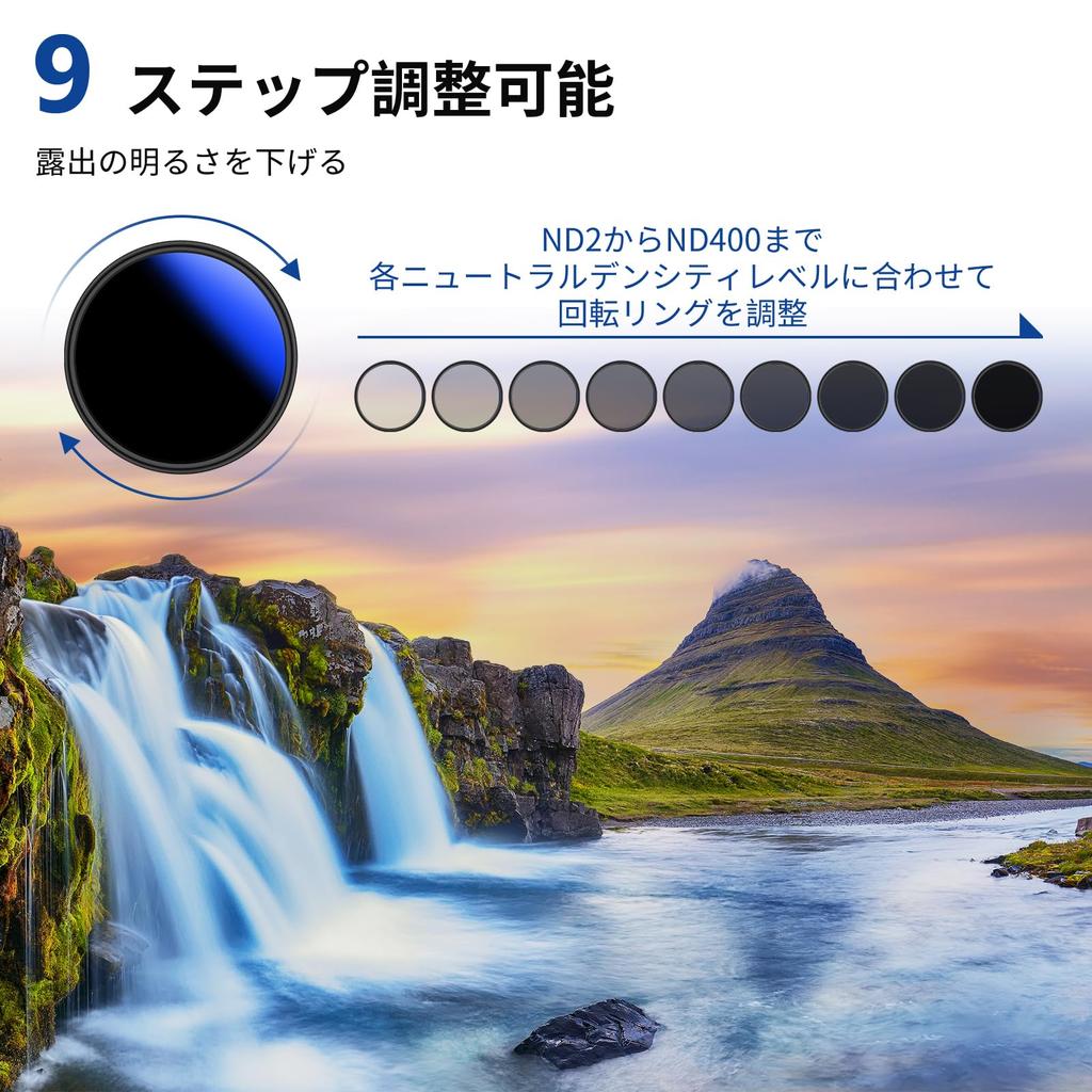 NEEWER 77mm MRC Variable ND Adjustable Neutral Density Optical Filter, ND2-ND400, (0.3-2.7, 1-9 Stops), Multi-Coated Glass, Waterproof,