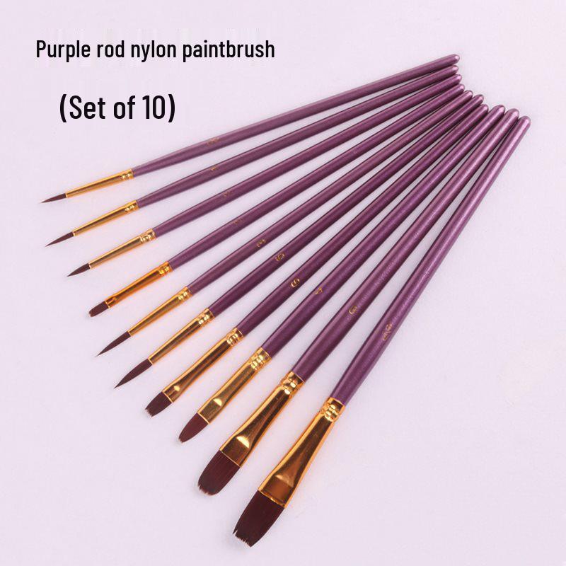 10-Piece Nylon Gouache & Acrylic Paintbrush Set for Students