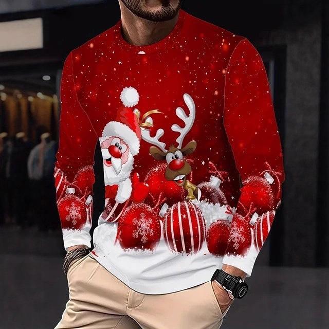 Men's Christmas 3D Printed Crew Neck Long Sleeve T-Shirt Fashion Versatile Trend Breathable Casual