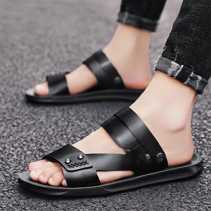 Non-slip Open-toe Sandals Mens Slip on Shoe Men's Slippers Summer New Sandals Men Leather Sandals Adult All-match Beach Shoes