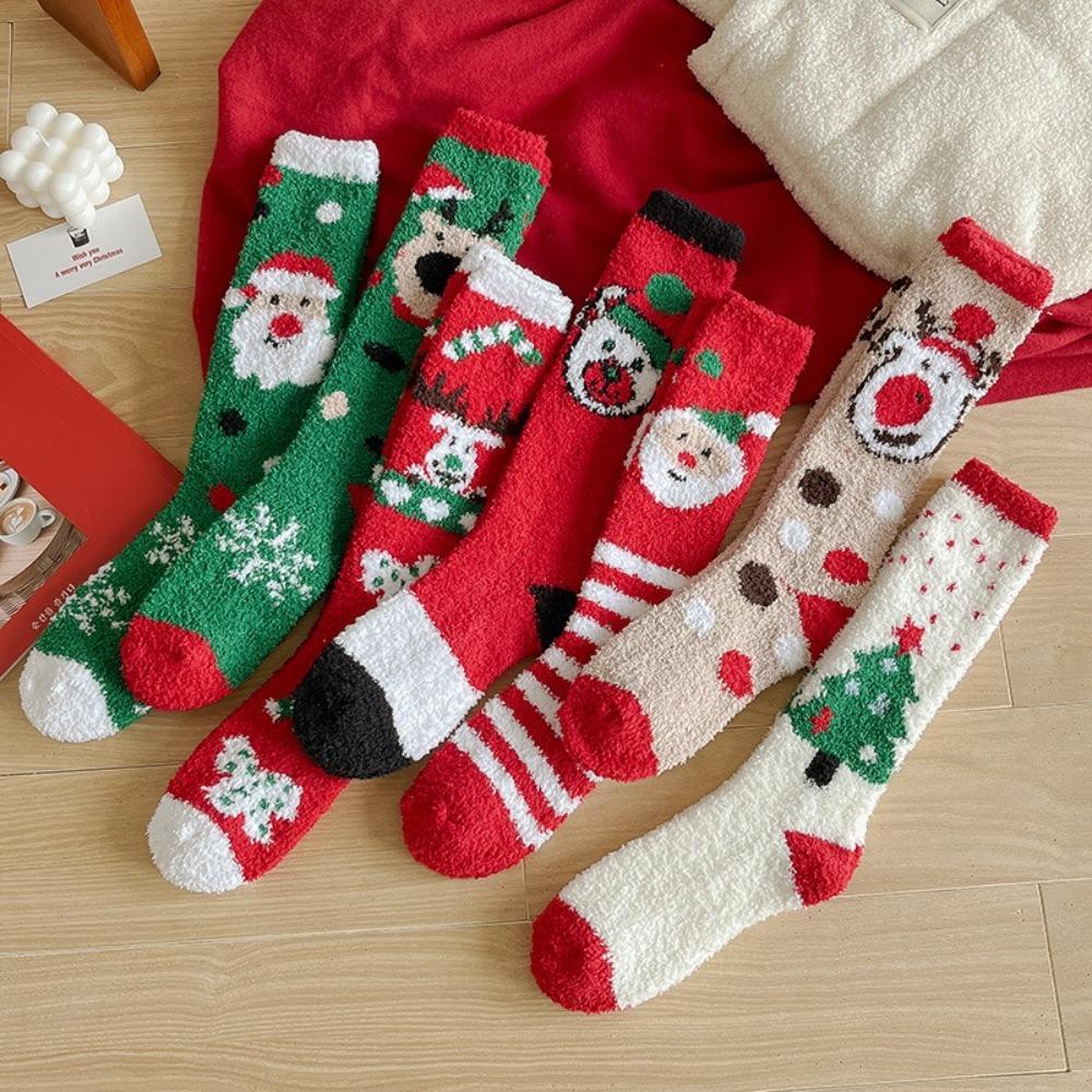Korallfleece Weihnachtsstrumpf Schneeflocke Elch Weihnachtsbaum Verdicken Bodensocken Für Frauen