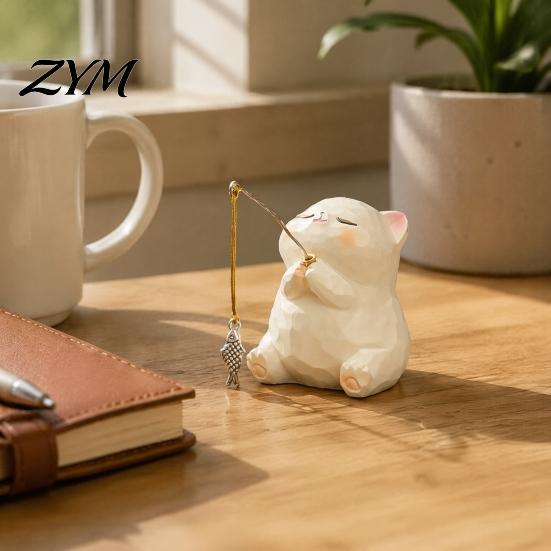 Resin Fishing Cat Frog Panda Figurines Leisure Frog/Cat/Panda/Bear Statue Ornaments, Clear Mini Vases Miniature Unique Animal Themed Home Decor