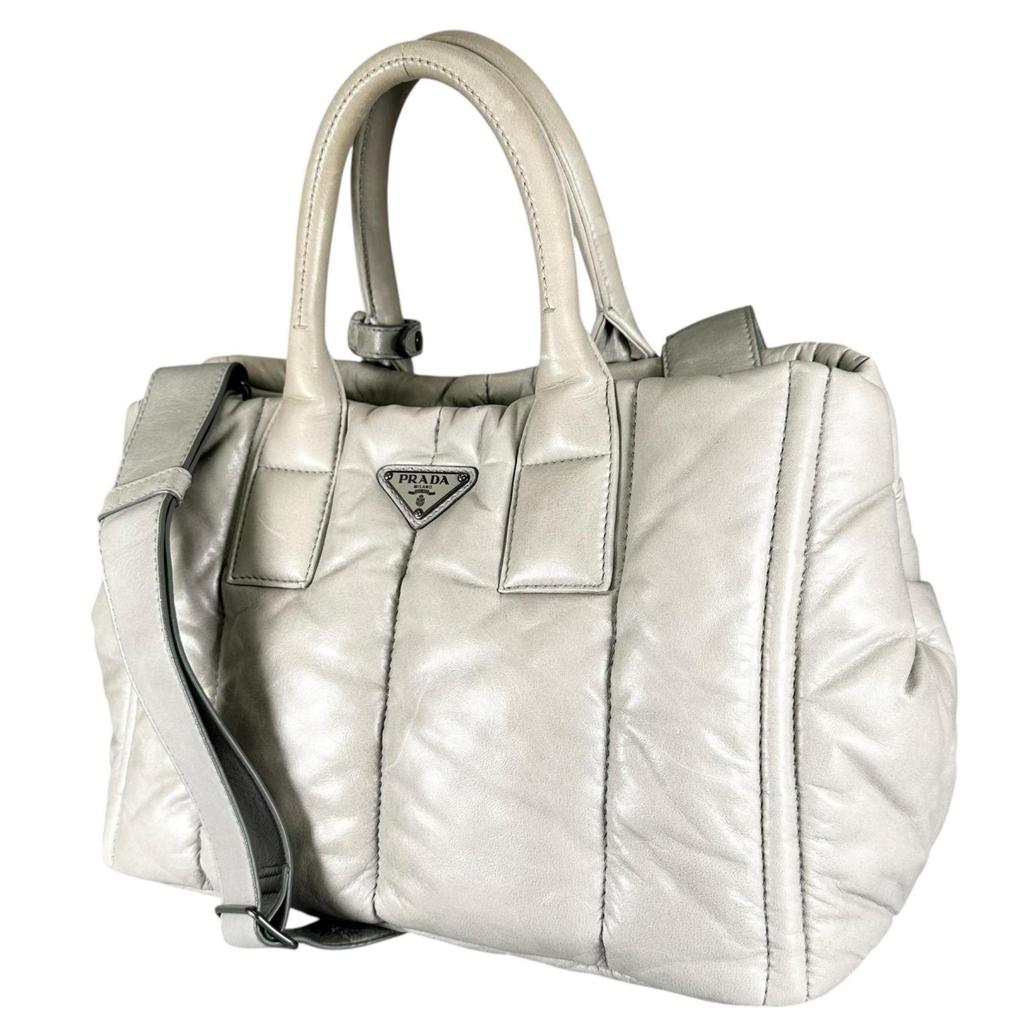 PRADA Nappa bomber Handbag gray Women 2way used