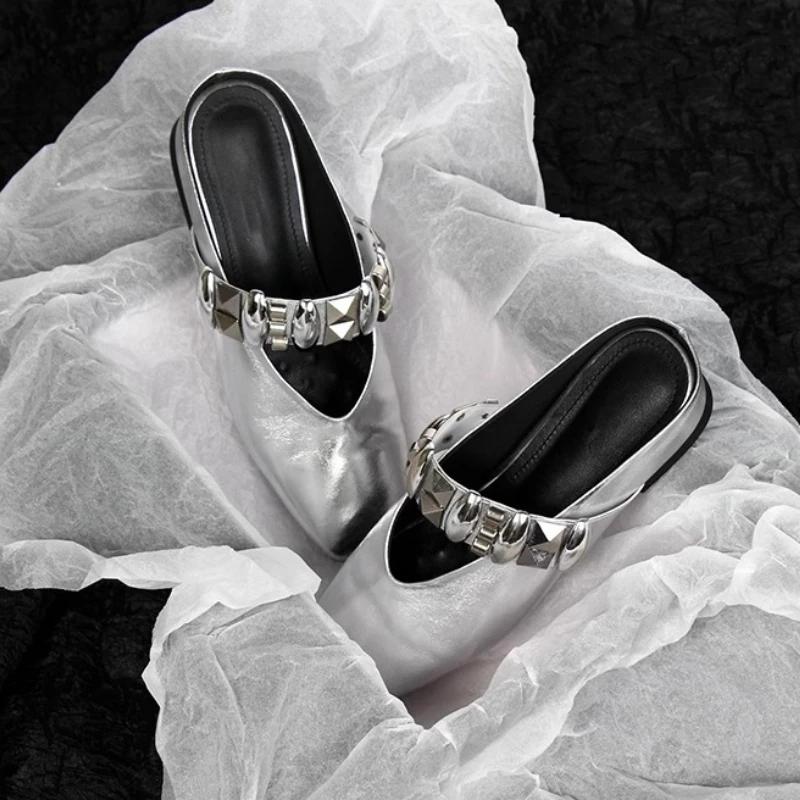 Fashion Luxury Crystal Women Flats Slippers Square Toe Mules Shoes Designer Slingback Sandals Summer Home Shoes 2025 Walking Zapatillas