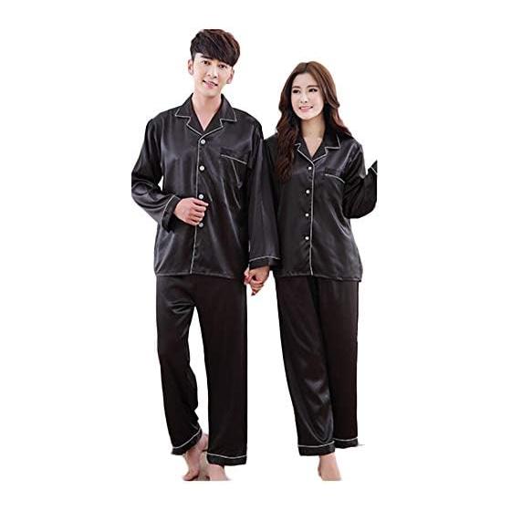 Synthetic Silk Pajamas Women's Pajamas Top and Bottom Set Long Sleeves Long Pants Pair Pajamas Autumn Room Wear Men's Loungewear Large Size Blue