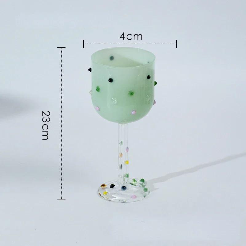 Hand Made Goblet Glass Cup with Colorful Candy Dots Cocktail Glass Juice Dessert Water Cup Wine Glass Drinkware Heat Resistant