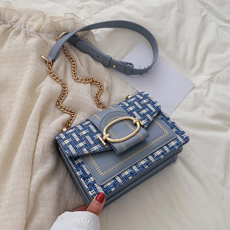 

Модная сумка-мессенджер с клапаном для женщин, дизайнерская сумка через плечо с цепочкой для девочек, женская сумка через плечо, маленькие сумки в клетку 18.5x8x14cm синий