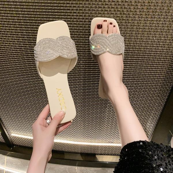 Fashion Shoes Women Slippers Flat Slides Jelly Flip Flops Pantofle Fashion Soft Glitter 2025 Luxury Crystal Flat Shoes Female Woman's S